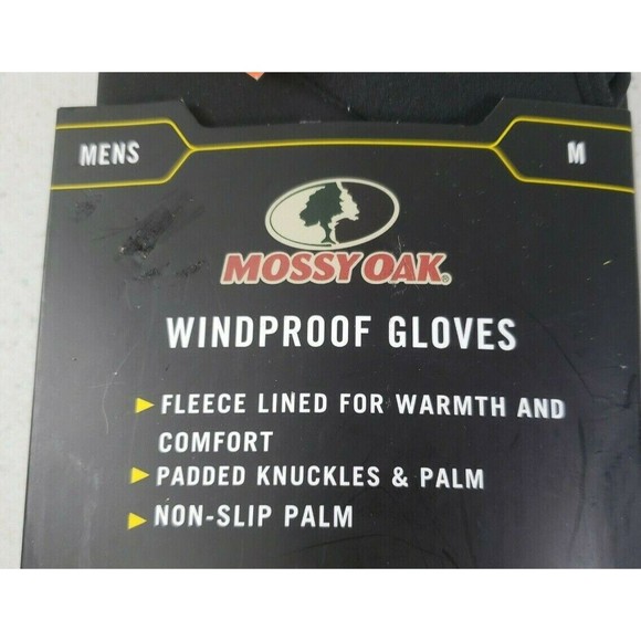 Mossy Oak Wind Proof Black Gloves Fleece Lined Padded Knuckles Non Slip Palm Med - Picture 2 of 11